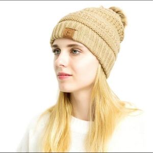 CC Chic Beanie Pom Pom Hat Khaki